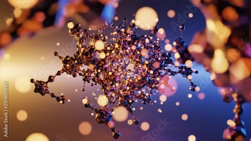 Abstract 3D render of a geometric structure with light particles in space with a gradient background