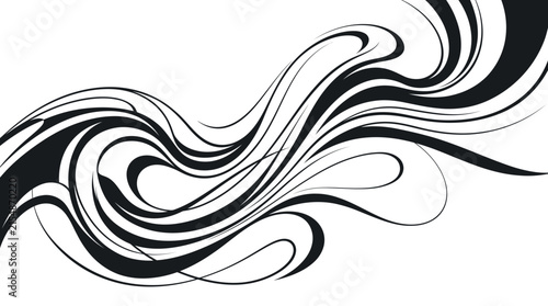 Dynamic monochrome flowing liquid wave illustration.