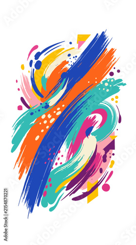 Dynamic rainbow paint brush strokes on white background.