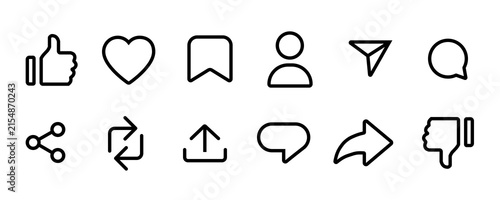 Fotografie Like, comment, share, save, follower, love heart  icons Social Media react icons