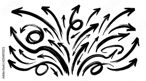 Dynamic swirling arrow cluster indicating growth and energy.