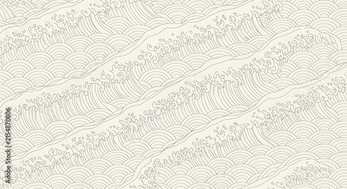 Elegant Japanese pattern featuring ocean wave illustrations in a seamless traditional oriental background style
