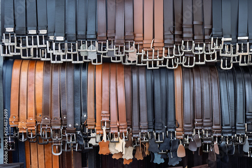 Cerdal, portugal; 08 10 2026 leather belts in various colors on display