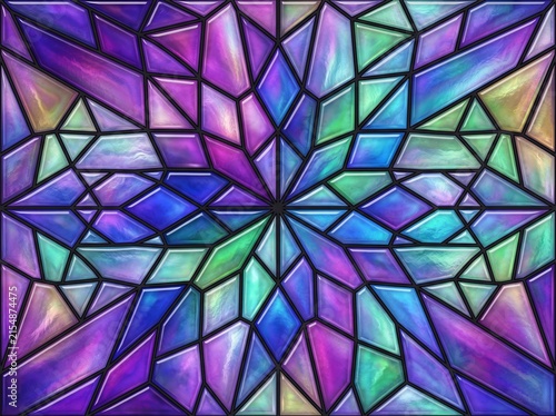 Abstract Geometric and Organic Stained Glass Backgrounds Set with Vibrant Jewel Tones