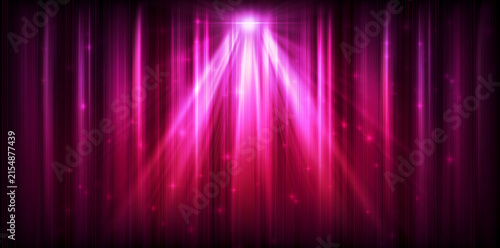 Futuristic pink neon stage with glowing vertical light beams and bright spotlights, creating a vibrant nightclub and event background.