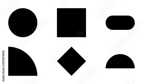 Geometric Shapes Collection, Simple Black Icons, Basic Forms Vector Set for Design Elements, Minimalist Graphic Resources
