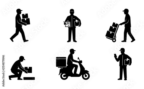 Delivery Service Icons: Courier, Package, Shipping, Logistics, Transportation, E-commerce, Vector Set
