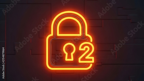 Orange neon padlock icon security concept for cybersecurity data protection with security, internet