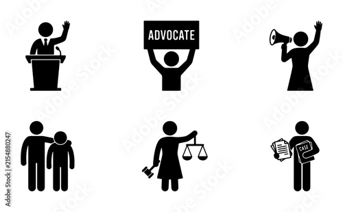 Bild auf Leinwand Advocacy Icons Set: Protest, Justice, Support, and Public Speaking Vector Graphi