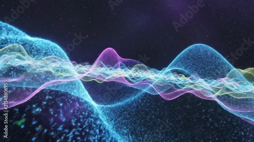 Abstract flowing energy waves in outer space with sparkling star particles in a cosmic background