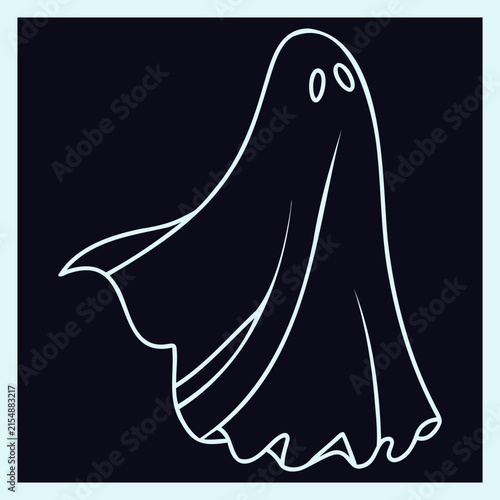 Photography Graceful flying ghost silhouette with flowing sheet drapery in white contour style perfect for spooky october holiday graphic branding