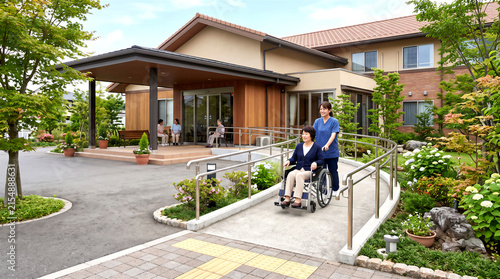 老人ホームの車椅子用スロープ