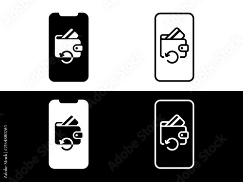 Mobile e-wallet refresh icon set, cashback refund and smartphone payment transfer elements