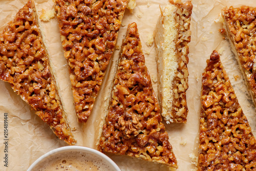 Caramelized walnut pie slices.selective focus.