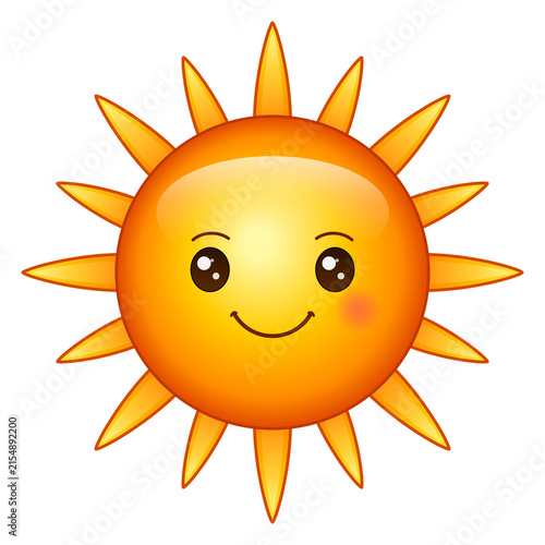 Cute orange sun character with a smiling face and blushing cheeks isolated on a solid black background