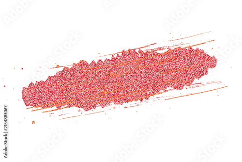 Horizontal red brush stroke banner with dynamic motion lines and floating paint splatters on black background