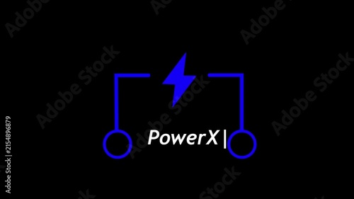 Blue Electric powerx Battery Symbol with Lightning Bolt on Black Background
