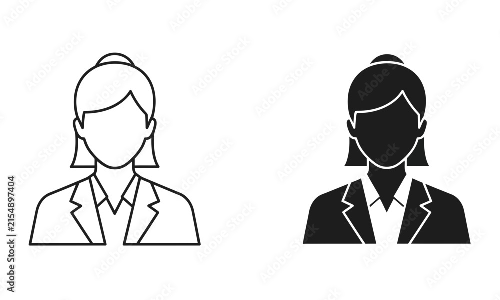 Fototapeta premium A depiction of a professional woman's head and shoulders in both line art and solid black silhouettes representing identity and business