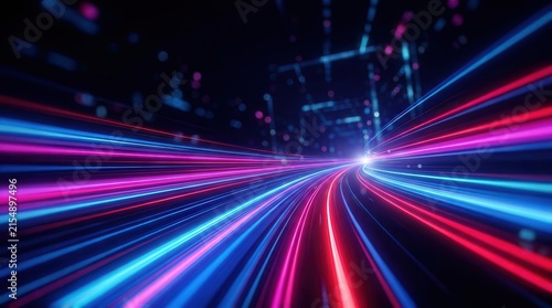 Vibrant neon light trails in a futuristic abstract composition for digital innovation.