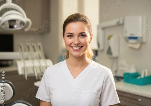 Portrait of a smiling female dentist in a dental clinic