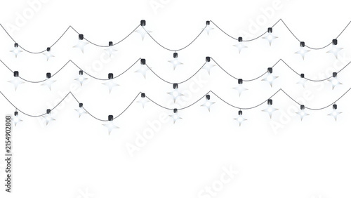 Hanging star shaped string lights decoration isolated on transparent background