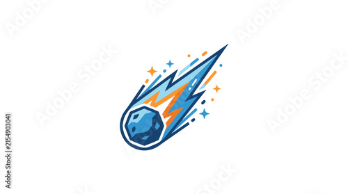 Stylized Falling Meteor Vector with Blue and Orange Fire Trail