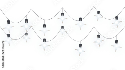 Hanging star shaped string lights glowing decoration on transparent background