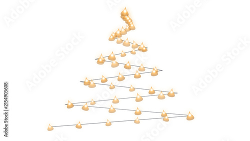 Modern christmas tree made of glowing golden lights and wire frame on transparent background