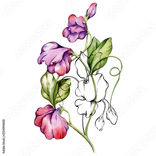 Watercolor and graphic flower bouquet
