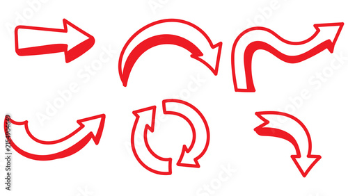 Red Curved and Directional Arrow Icon Set on Transparent Background for Navigation Design