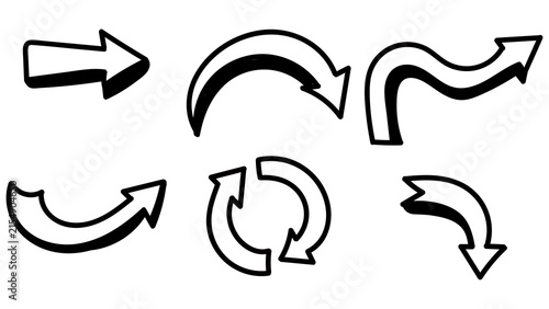 Black Curved and Directional Arrow Icon Set on Transparent Background for Navigation Design