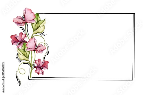 bright watercolor illustration frame with flowers
