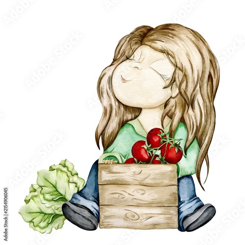 Watercolor illustration on a white background composition character	