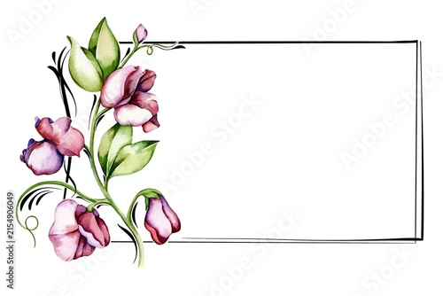 bright watercolor illustration frame with flowers
