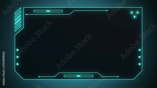 Futuristic hud frame overlay with glowing cyan neon tech elements loop. Perfect for technology, gaming, cyber, streamer overlay, and user interface design projects. 4k video