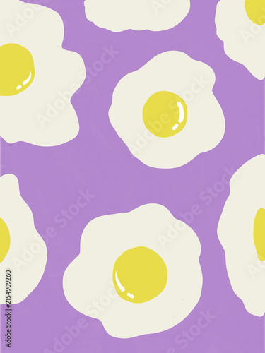 Принти на полотні fried eggs seamless pattern on purple background