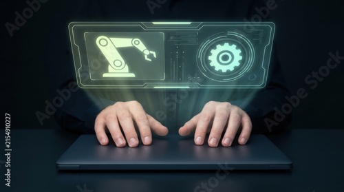 Holographic robotic arm interface with human hands