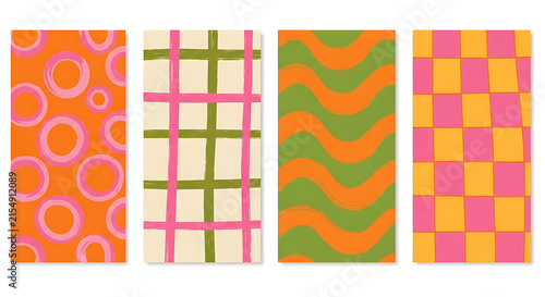 Vertical banners Set of abstract patterns and hand painted retro aesthetic social media backgrounds featuring colorful textures with circles