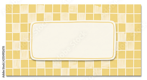 Message board Minimalist yellow tile background with a blank frame for text featuring a mosaic pattern template in a soft watercolor style