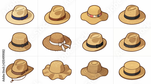 Collection of Straw Hats for Summer Fashion and Sun Protection
