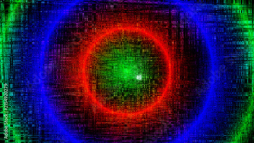 Digital noise pixel art square with red and green colors