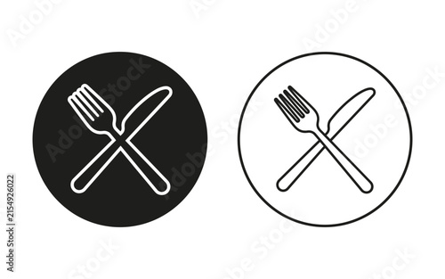 Fork And Knife Icon Set Black And White Linear Design
