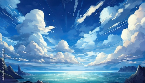 anime blue sky and clouds cape dramatic background