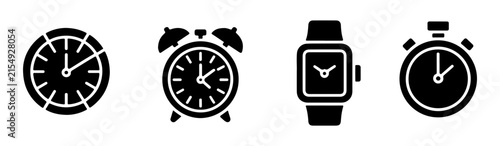 фотографія Various clock face designs including alarm watch and stopwatch for timekeeping and alerts