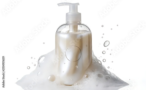Transparent shampoo bottle filled with pearlescent shampoo