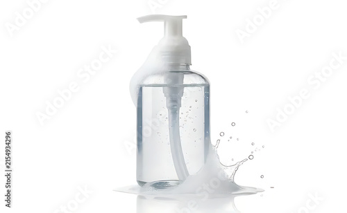 Transparent intimate hygiene wash bottle, isolated on pure white background