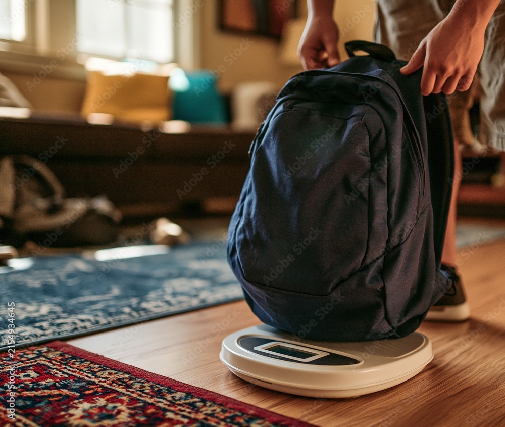 Obraz premium Person Weighing Backpack on Digital Scale in Living Room