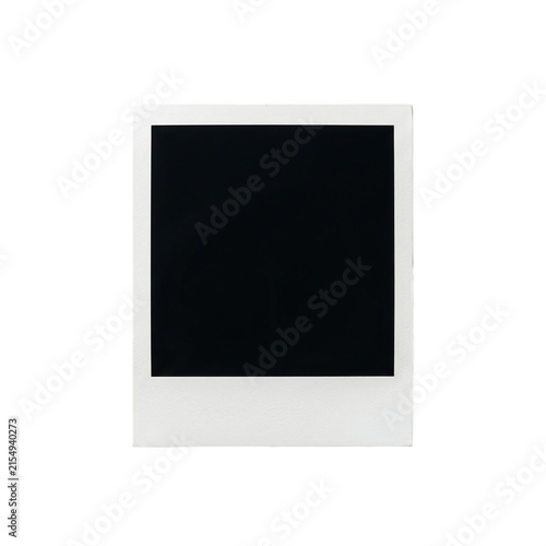 Blank square white polaroid frame with black center isolated for photography projects on transparent background