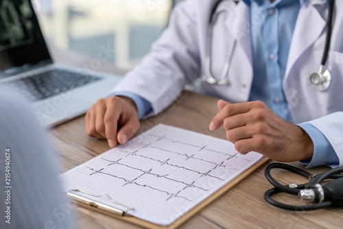 Doctor Analyzes Electrocardiogram Results Before Discussing Cardiovascular Health With Patient