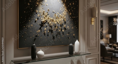Elegant Golden Stars Art Piece Adorning Luxurious Interior With Modern Vases